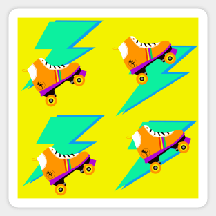 Retro Pattern Neon Color Roller Skating & Lightning 80s Vintage Sticker